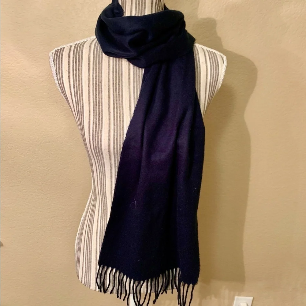 NWT Cashmaire Scarf Navy Blue Acrylic Fringe ends Super Soft $295 Retail New